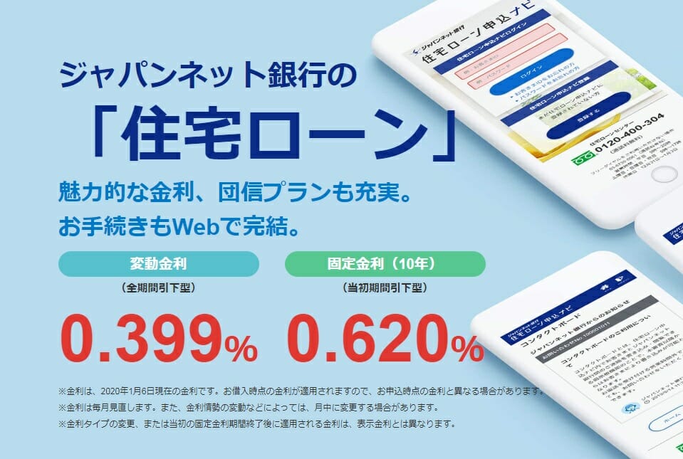 ジャパンネット銀行の2020年1月の住宅ローン金利