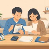 マイホーム購入前に保険を見直す夫婦のイメージ