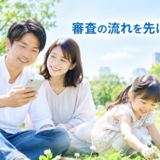 スマホで住宅ローンの手続きを進める家族のイメージ